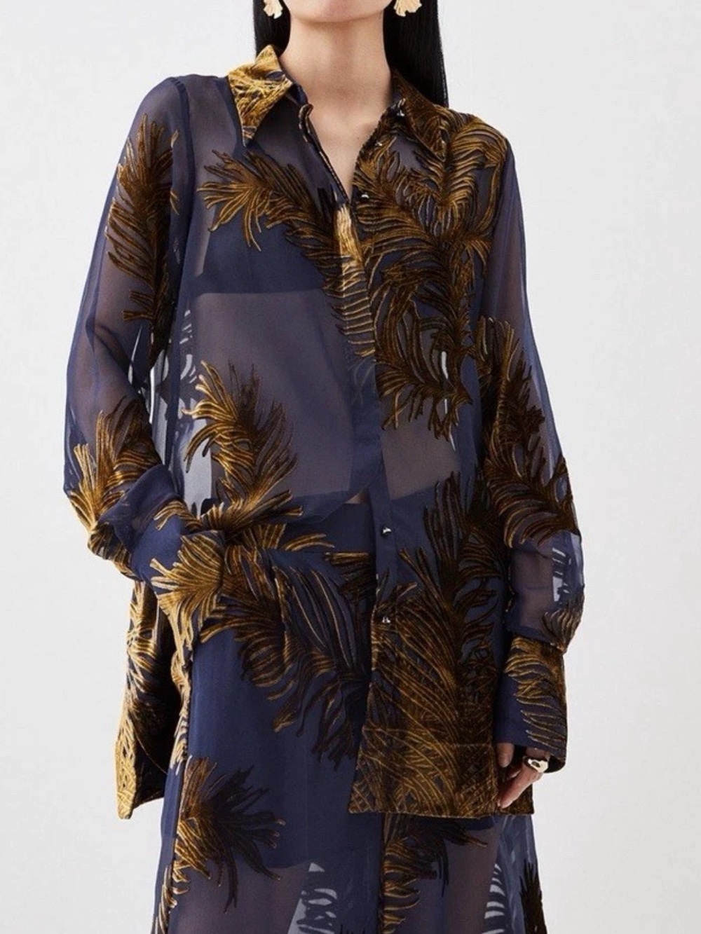 Karen Millen “Pretty in Sheer” Dark Teal
Beautiful Bronze Feather Embroidery